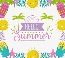 hello summer, season tropical lettering vector