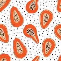 Colors pattern with slices of papaya, passion-fruit on white. Hand-drawn exotic fruit pieces in repeating background. Fruity ornament for textile prints and fabric designs. vector