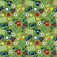 Vector flat seamless texture pattern sport soccer on green background