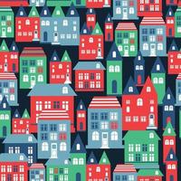 Ancient city seamless color pattern with old buildings for wallpaper or background design on blue. vector