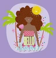 woman hello summer holiday design vector