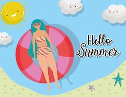 mujer hola diseño de vacaciones de verano vector