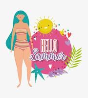 woman hello summer holiday design vector