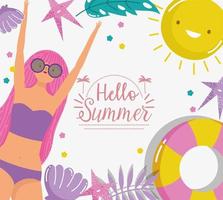 woman hello summer holiday design vector