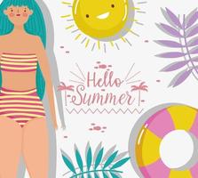mujer hola diseño de vacaciones de verano vector