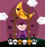 feliz halloween imagen con lindo vampiro vector