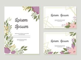 Wedding invitation card set with decorative frame e floral elements vector