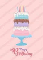 Colorful birthday card with cake vector
