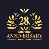 28th Anniversary Design, luxurious golden color 28 years Anniversary logo. vector