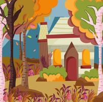 autumn season house and landscape vector