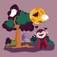 feliz halloween imagen con lindo vampiro vector