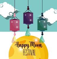 lantern greeting card happy moon festival image vector