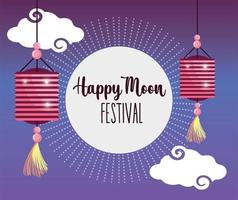 imagen del festival de la luna feliz de la linterna vector