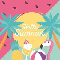 hola banner de verano con vibraciones tropicales vector