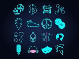 Neon light icon, sign, and symbol set. Vector illustration