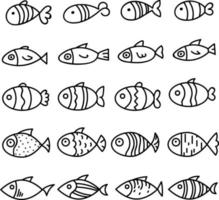 Diferentes tipos de peces, ilustración, vector sobre fondo blanco.