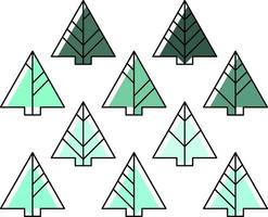 Fir tree colored in various shades of green color icon set vector