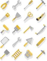 Carpenter tools yellow and grey icon set vector