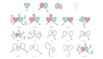 Simple flat style Set icons of beautiful two balloons for the feast of love on Valentine's Day or March 8th. Vector illustration.