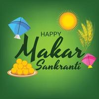 ilustración vectorial de un fondo para el festival indio tradicional celebrar makar sankranti con cometas de colores. vector