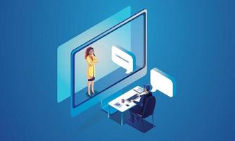 Virtual event People use Video conference. Working person on window screen talking with colleagues. Videoconferencing and online meeting workspace page vector