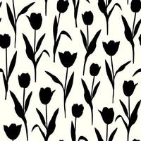 Tulips flowers silhouette seamless pattern on white background vector