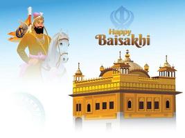 Happy vaisakhi background with illustration of golden temple vector