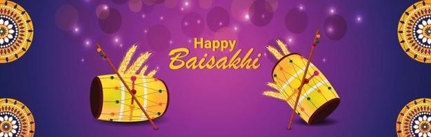 Happy vaisakhi celebration flat banner design with drum vector