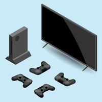 La consola de videojuegos y el controlador se conectan con 4 jugadores con smart tv aislado vector