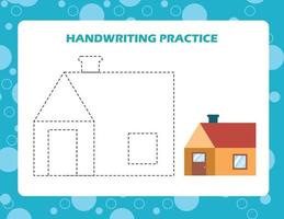 Trace the lines with cartoon home. Writing skills practice.