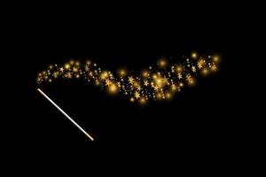 Magic wand with a stars with sparkle on black background. Trace of gold dust. Magic abstract background isolated. Miracle and magic. Vector illustration flat design