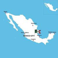 A detailed map of Mexico with indexes of major cities of the country. National flag of the state. vector