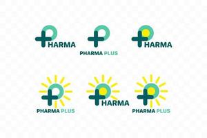 logo p, p con logo plus y sun. logo medico vector