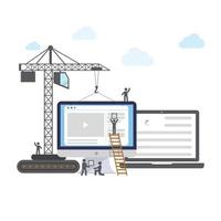 Flat design of website under construction, web page building process with figure stick people. vector