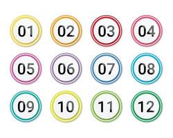 Number bullet points set 1 to 12 isolated on white background. Number bullet point circle color gradient web icons template. vector