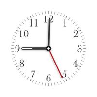 cara de reloj con sombra sobre fondo blanco. manecillas del reloj. vector