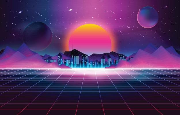 Retro Futurism Sunset Background