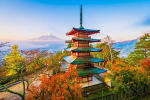 Mt. Fuji with Chureito pagoda in Japan in autumn photo