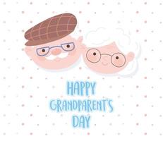 happy grandparents day, cute grandma and grandpa faces cartoon dotted background vector