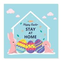 Happy easter stay at home square vector