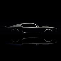 Muscle car silhouette on black background with reflection. vector