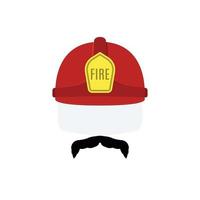 Face of fireman in red helmet and mustache. vector