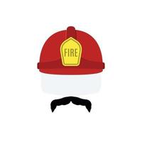 Face of fireman in red helmet and mustache. vector