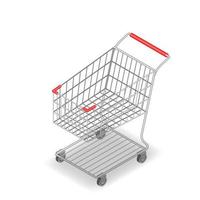 Isometric 3d supermarket shopping cart for convenience store shop isolated on white background. vector