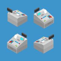 Isometric 3d of white grey cash register machine vector