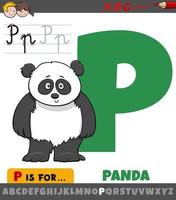 letter P from alphabet with panda animal character vector