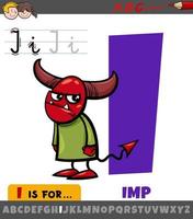 letter I worksheet with cartoon imp character vector