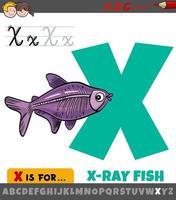 letter X from alphabet with cartoon x-ray fish vector