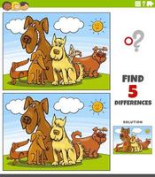 differences educational game with cartoon dogs group vector