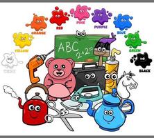 basic colors for children with object characters group vector